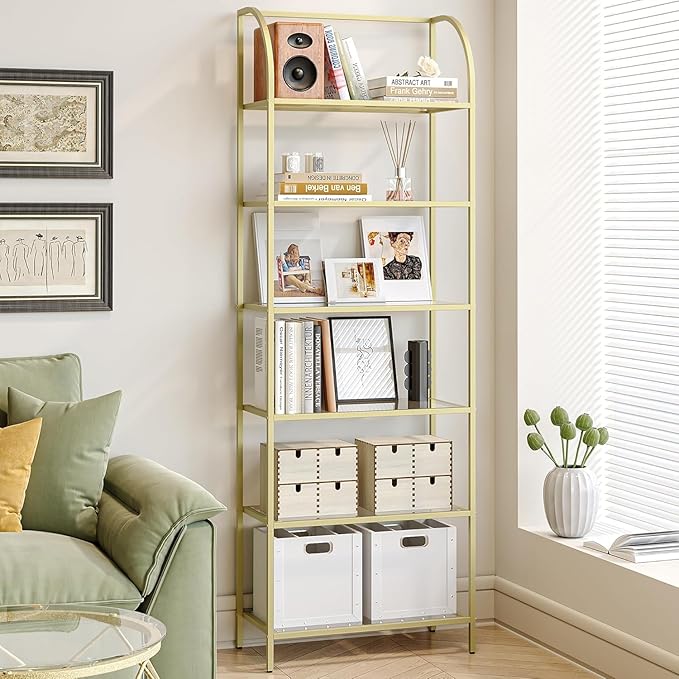 Hzuaneri Bookcase Bookshelf, Tempered Glass Arched Bookshelf