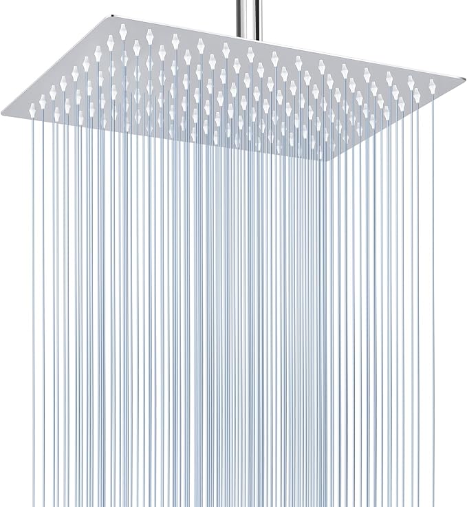 Voolan Rain Shower Head - High Flow Large Rainfall Shower Heads Made of Stainless Steel - Waterfall Bathroom Square Showerhead - Ceiling or Wall Mount (12 * 8 Inch Rectangle, Chrome)