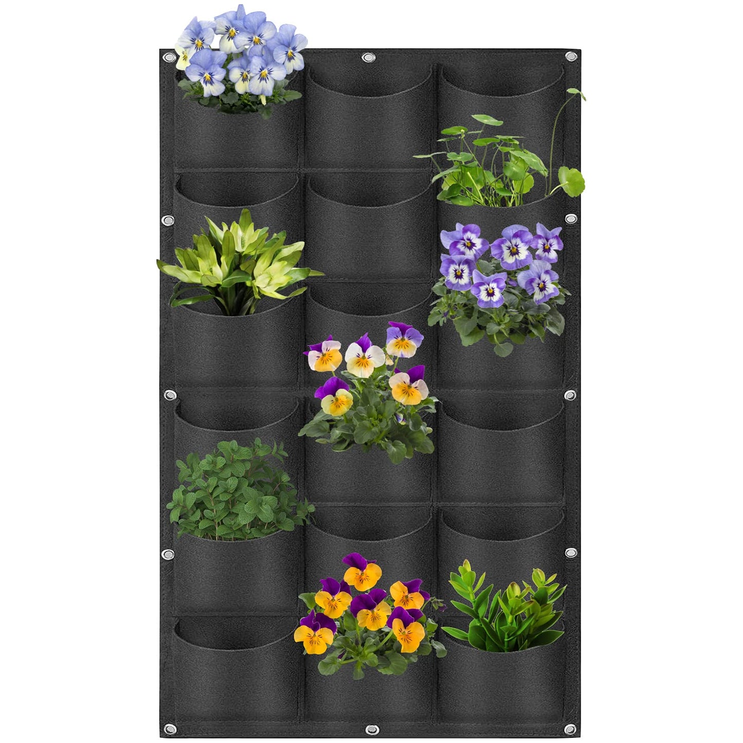 18 Pockets Hanging Planter Bags, Hanging Vertical Wall Mounted Plant Planting Grow Bags, Herb Garden Planter Outdoor Indoor Growing Bag, Gardening Vertical Greening Flower Container(1m×0.5m, Black)