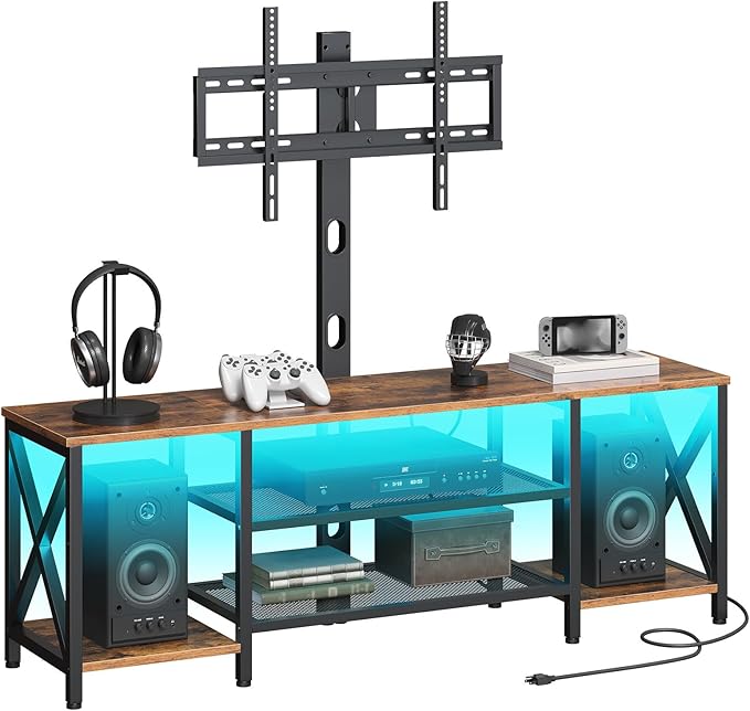 HOOBRO TV Stand with Mount and Power Outlet, LED Entertainment Center with