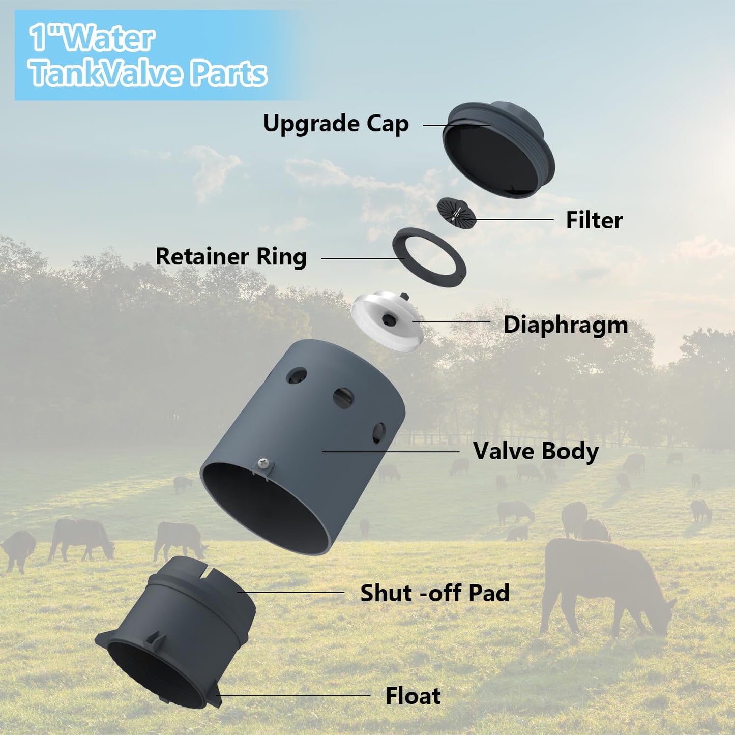 1" Float Valve for Water Tank, Automatic Water Level Control Valve, High Flow Fill Valve for Stock Tank, Livestock Water Trough, Pond & Pool, Nylon Resin, Auto Shut-Off
