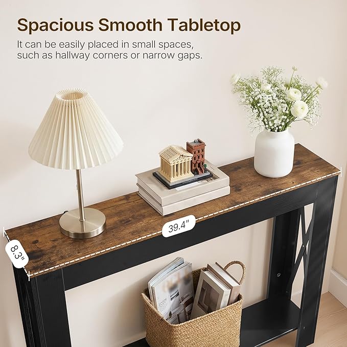 YATINEY Farmhouse Console Table, 39.4'' Small Narrow Entryway Table, Wood Couch
