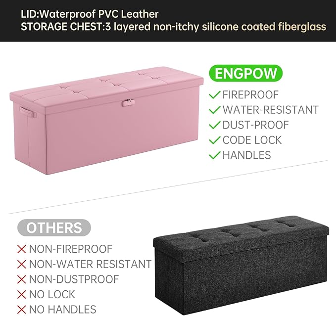 ENGPOW Storage Ottoman, Fireproof Folding Bench