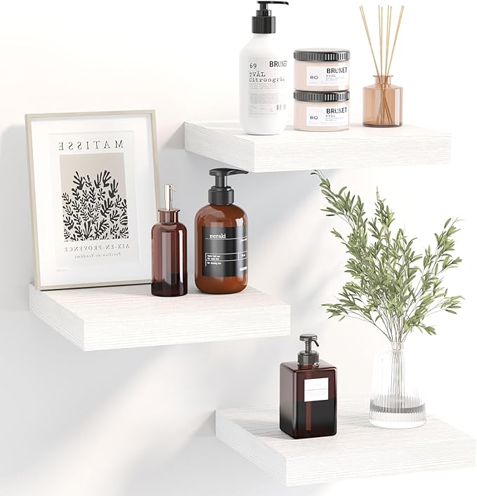 Fixwal 8inch Floating Shelves for Wall, Small White Shelves Wall Mounted Shelf