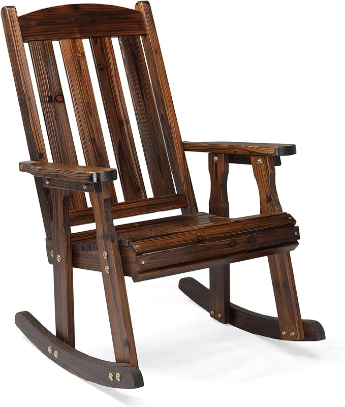 VINGLI Outdoor Rocking Chair, Heavy Duty 600 LBS Wooden Rocking Bench