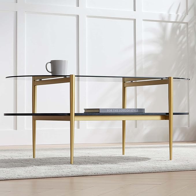 LumFurn Oval Glass Coffee Table, Mid-Century Modern Design, L41 x W21 x H17 inch