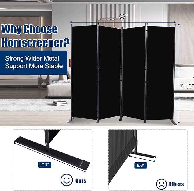 Room Divider 6FT Portable Room Dividers and Folding Privacy Screens, 4 Panel
