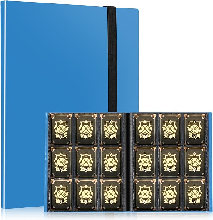 Card Binder, EDUDIIU 9 Pockets Premium Trading Card Binders, Cards Collection Binder Album, Side Loading Yugioh Holder Book for Sport, Football, Baseball Collector - Blue