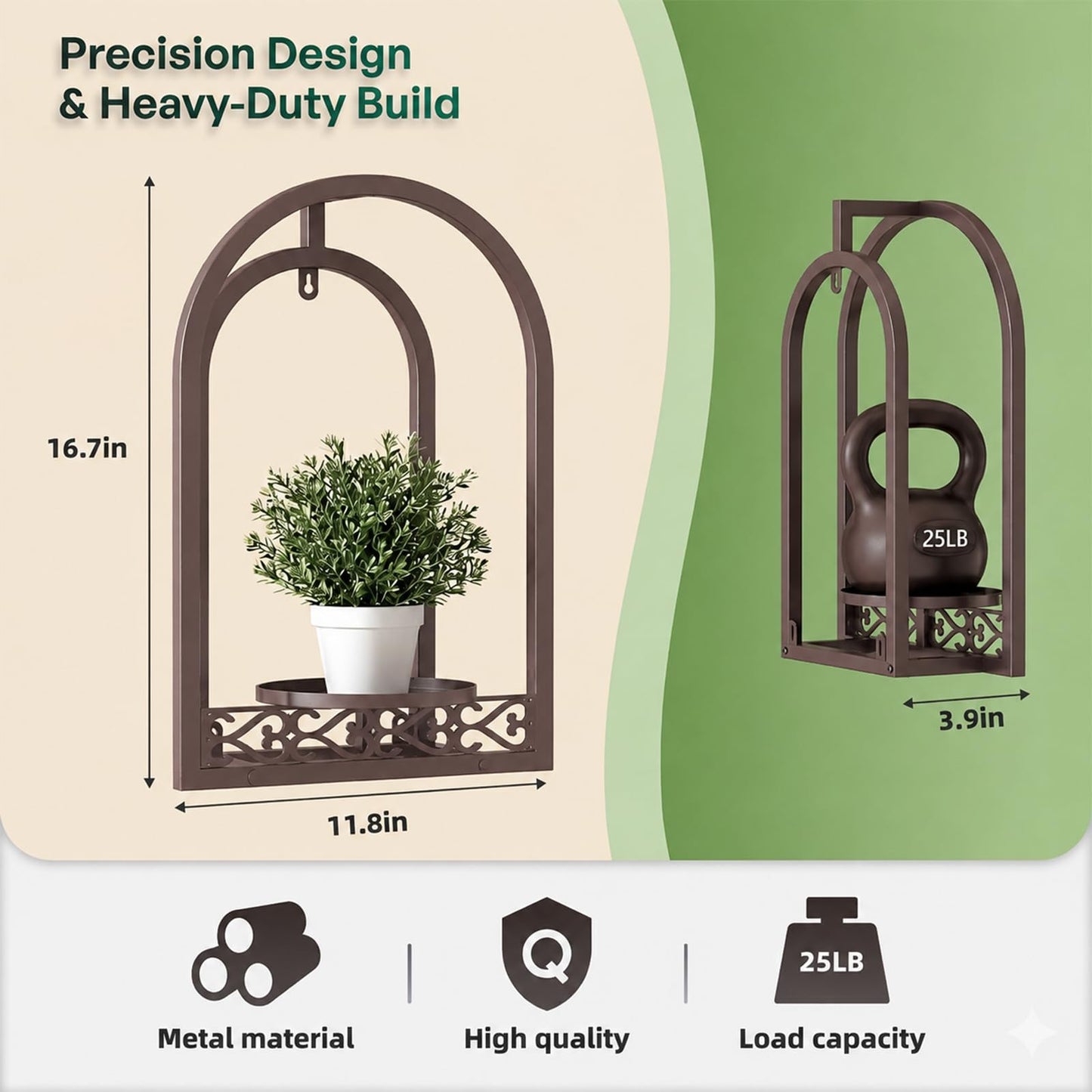 Rioneta Hanging Planter for Indoor & Outdoor Plants, Mid Century Modern Iron Frame Wall Decor for Living Room Garden Patio 3 Pack Coffee（No Light）