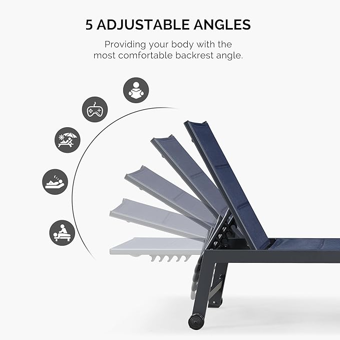 PURPLE LEAF Outdoor Chaise Lounge Set of 2 Aluminum Patio Lounge Chair