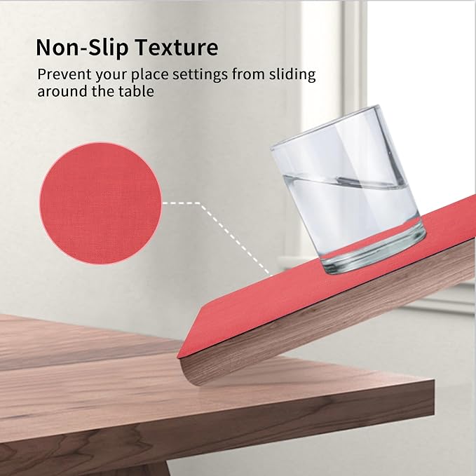 Maxpearl Faux Leather Placemats Set of 8 - Waterproof - Wipe Clean - Heat Resistant - Anti Slip Dining Table Place Mats, Suitable for Indoor & Outdoor Use, 17’’×12’’, Light Red