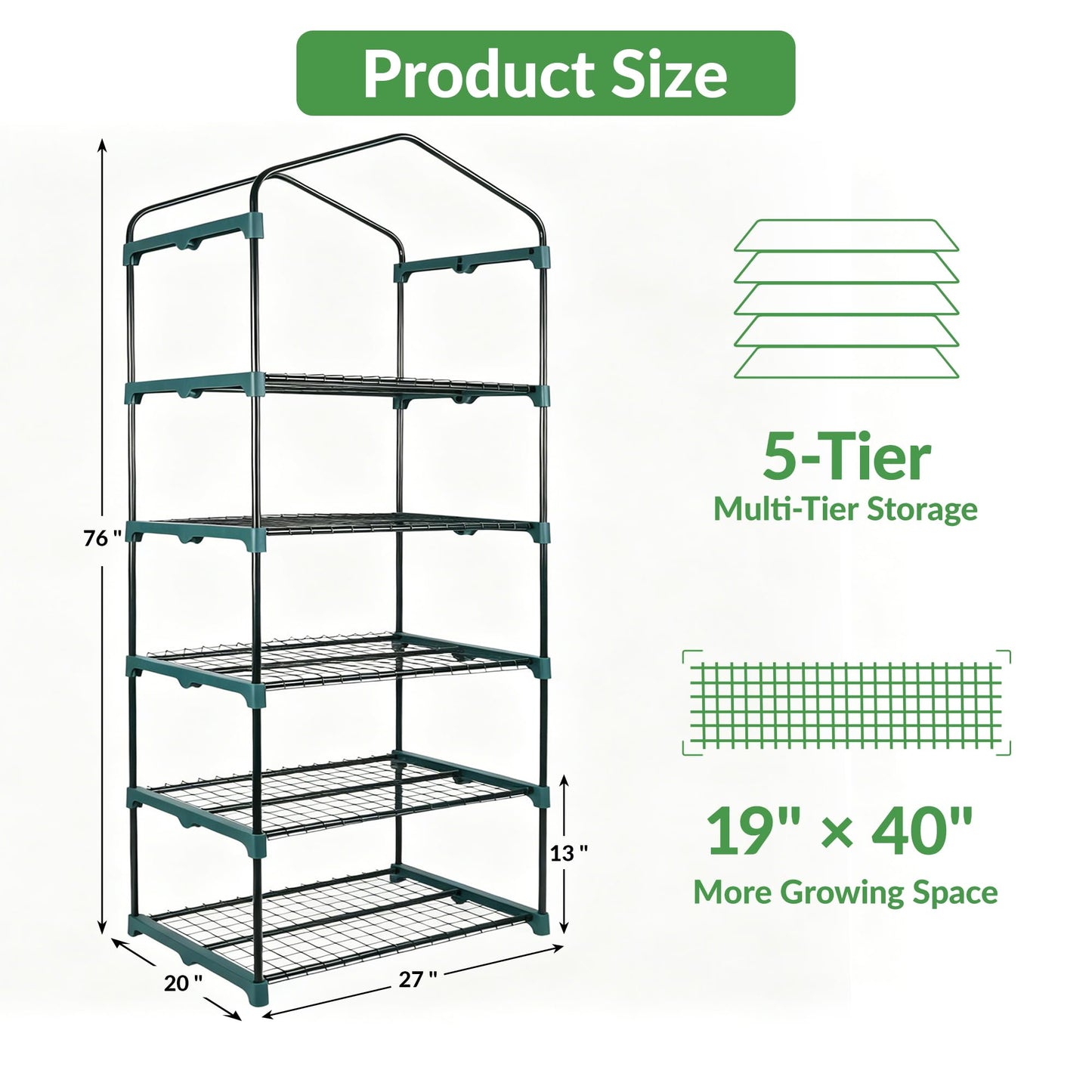 KOL 27 x 19 x 76-Inch 5 Tier Mini Greenhouse with PVC Cover for Indoor Outdoor, Portable Small Green House, Seed Starter Plant Stand for Apartment Balcony Patio, Orchid Winter Frost Protection