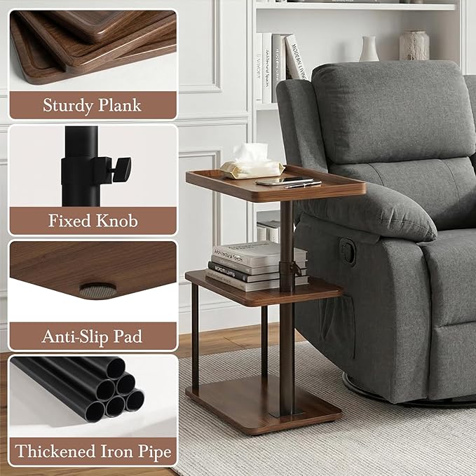 Faesun C Table End Table Adjustable Height, 360°Swivel TV Tray Table