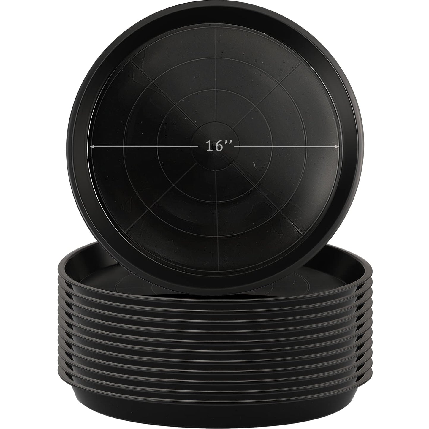 Eccliy 12 Pcs Plastic Plant Saucers Round Plant Tray Large Flower Pot Heavy Duty Planter Water Trays Thick Planter Drip Saucers for Indoors and Outdoors(16 Inch,Black)