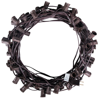 C9 Light Strand, 100 FT Outdoor String Lights Christmas Stringer with 100 Sockets for Christmas Decor Patio, E17 Light Socket, 12 Spacing, Brown Wire