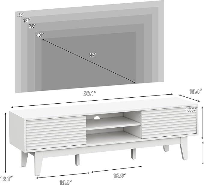 Fluted TV Stand for 55 65 Inch TV, Mid Century Modern Entertainment Center