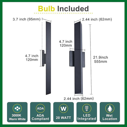 Modern Outdoor Porch Light Patio Lamp in 20W 3000K Integrated LED with Aluminum Triangle & Frosted Glass, IP65 Waterproof Wall Sconce,2 Pack(Textured Black),Can Installed in Any Direction.