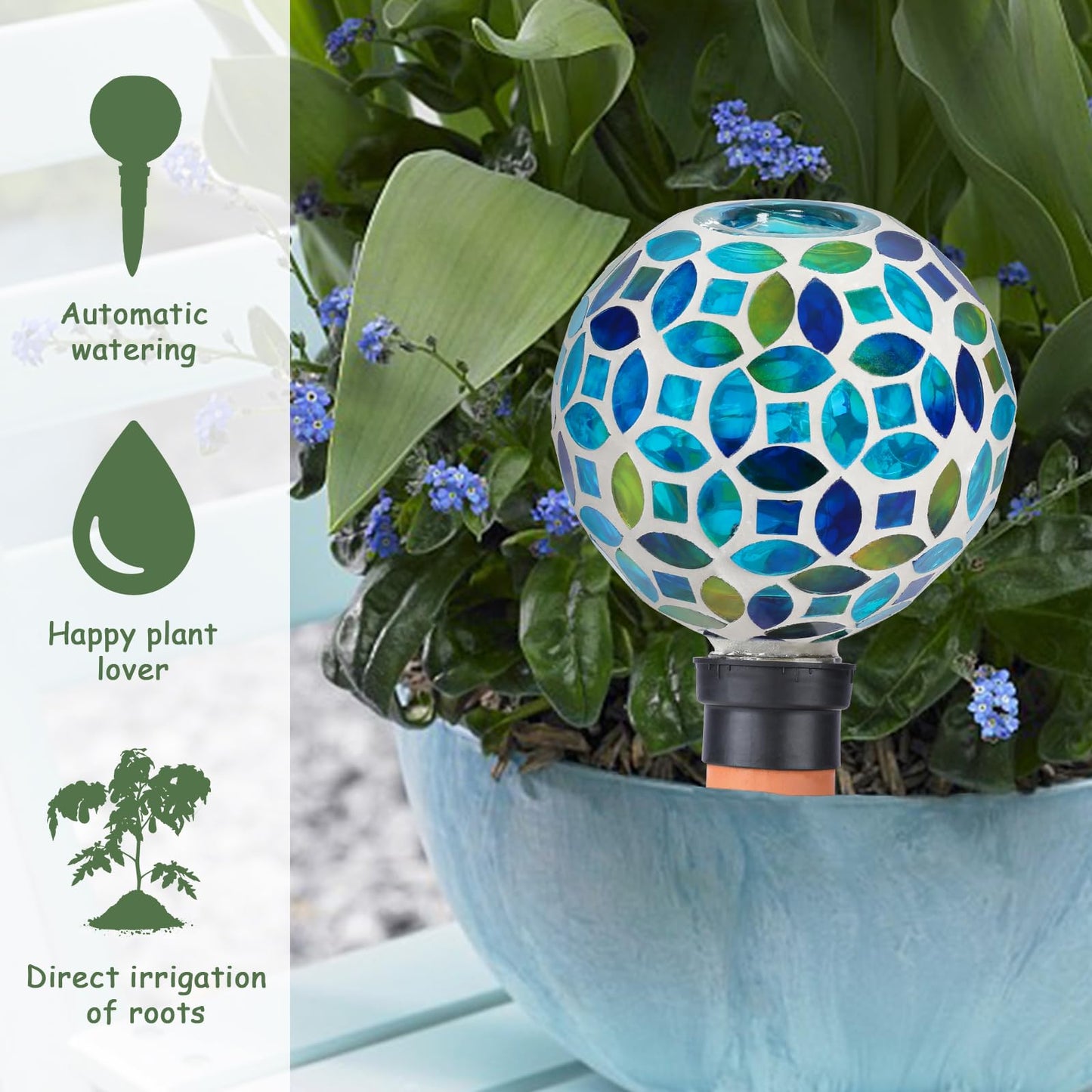 Chonsun Plant Watering Spikes Mosaic Self Watering Globes 2 Pack Large Self Watering Planter Insert Automatic Watering Bulbs for Outdoor Plants