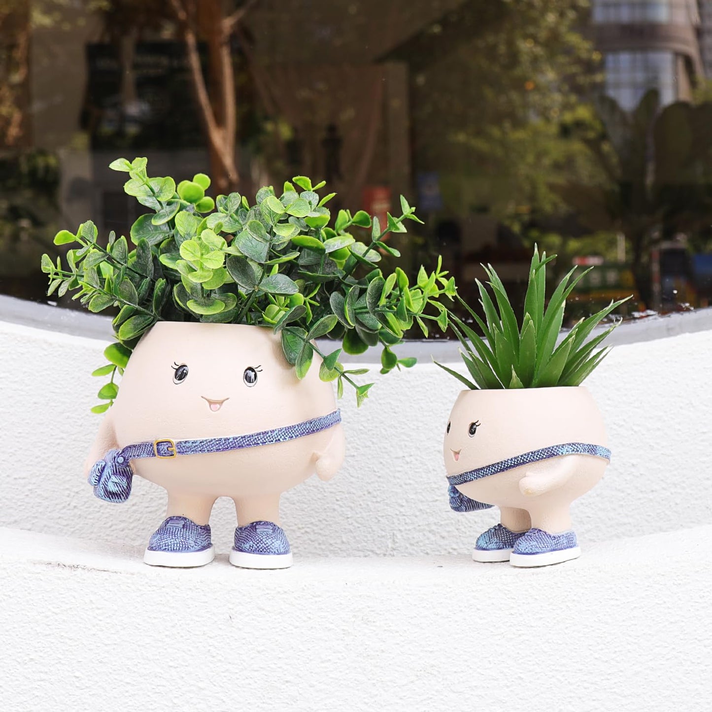 UMESONG Smily Face Planter Pot with Cute Bag Resin Head Planters for String of Pearls Plant Live Unique Succulent Pots with Drainage Hole for Indoor Outdoor Plants Gift IdeaI for Mother Day