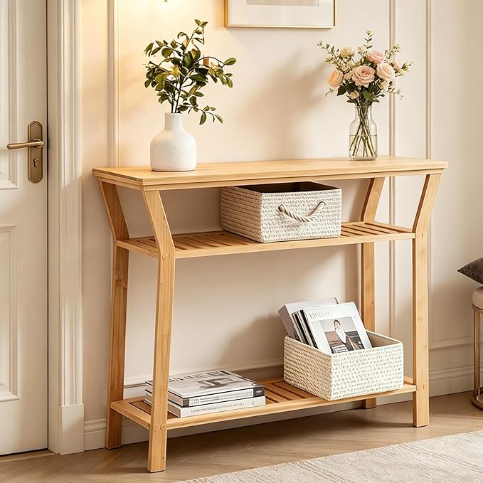 Nnewvante Bamboo Console Table, 38.6" Entryway Table
