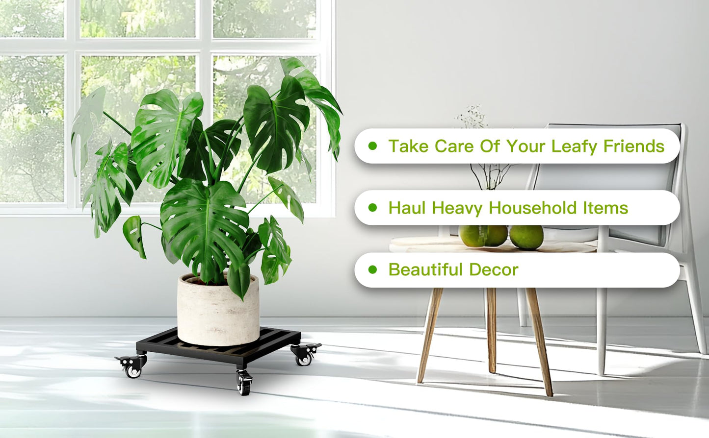 Zhongma 2 Pack 12" x12"x 3.5"H Square Plant Caddy with Wheels, Fully Assembled, Heavy Duty Construction, 300 Lbs Capacity, Load-Bearing Wheels with Brakes, No Installation Required