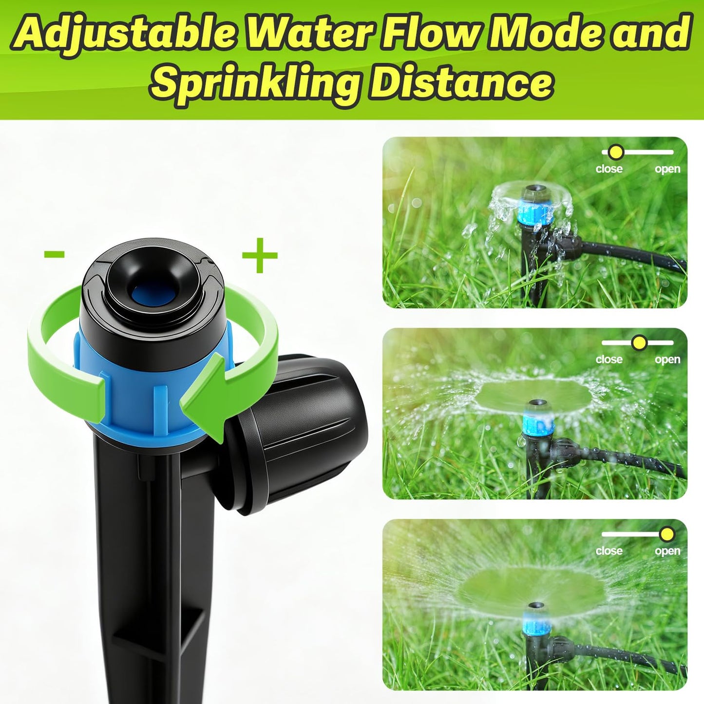 Copadri 50pcs Drip Emitters with Stake for 1/4" Irrigation Tubing, Adjustable 360 Degree Water Flow Irrigation Vortex Sprayers & Stream Emitters On 5" Stake Garden Irrigation Dripper System