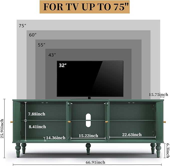 3More 67" Mid Century Modern TV Stand
