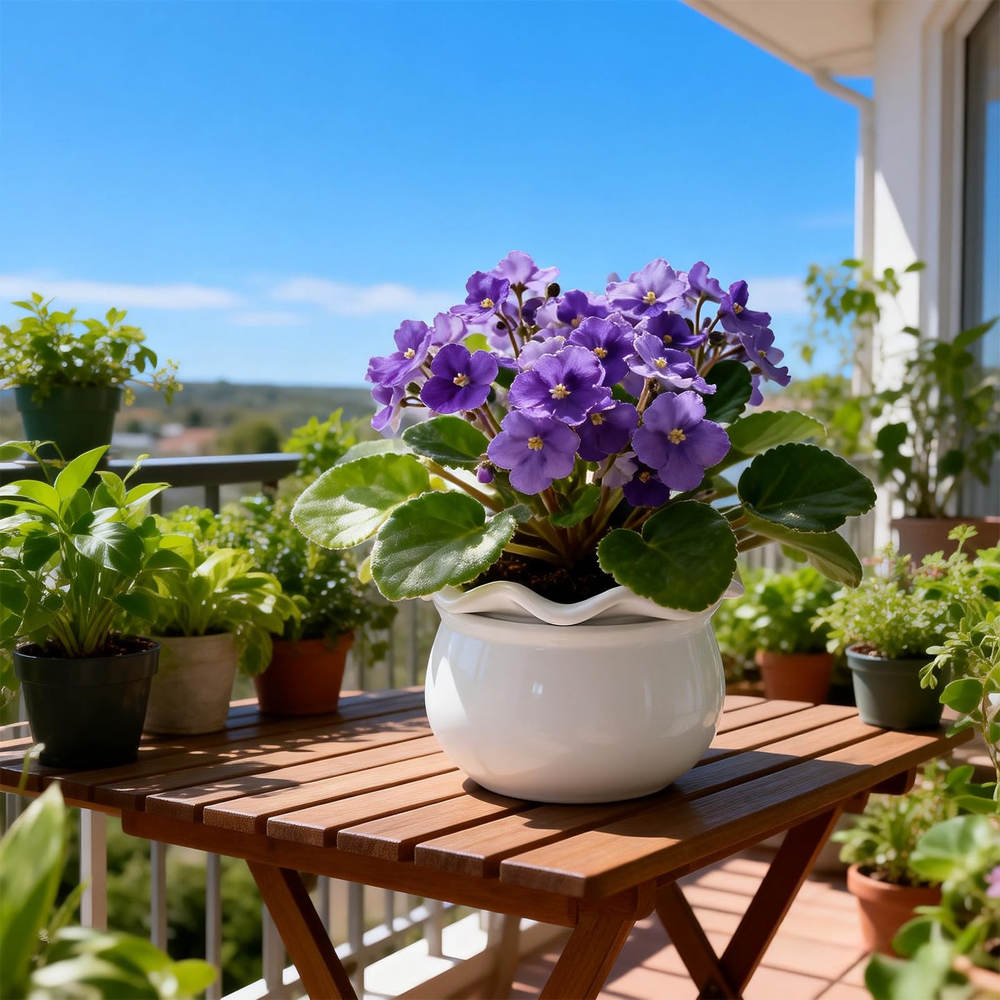 Sanmudecor Self Watering Planter Pot for African Violets, White Ceramic Indoor Plant Pot with Bottom Watering System, 7"