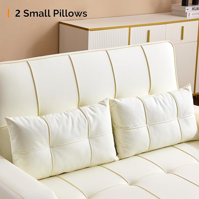 VINGLI Beige Futon Sofa Bed Convertible Loveseat Sleeper Couch, Faux Leather