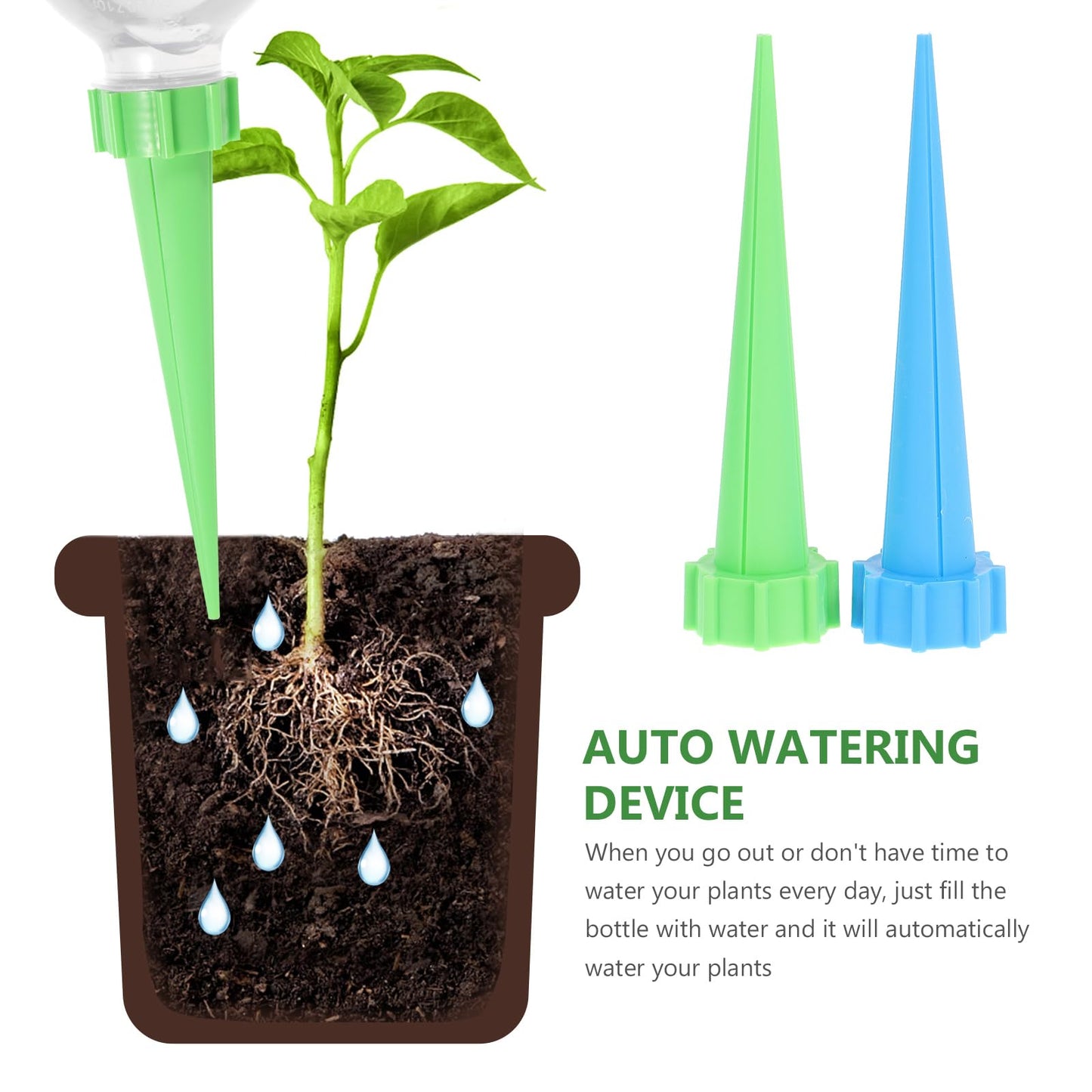 Operitacx Automatic Flower Waterer 16Pcs Self Watering Spikes Plastic Slow Drip Plant Waterer Compatible with 1 Inch Neck Bottles Indoor Outdoor Garden Irrigation