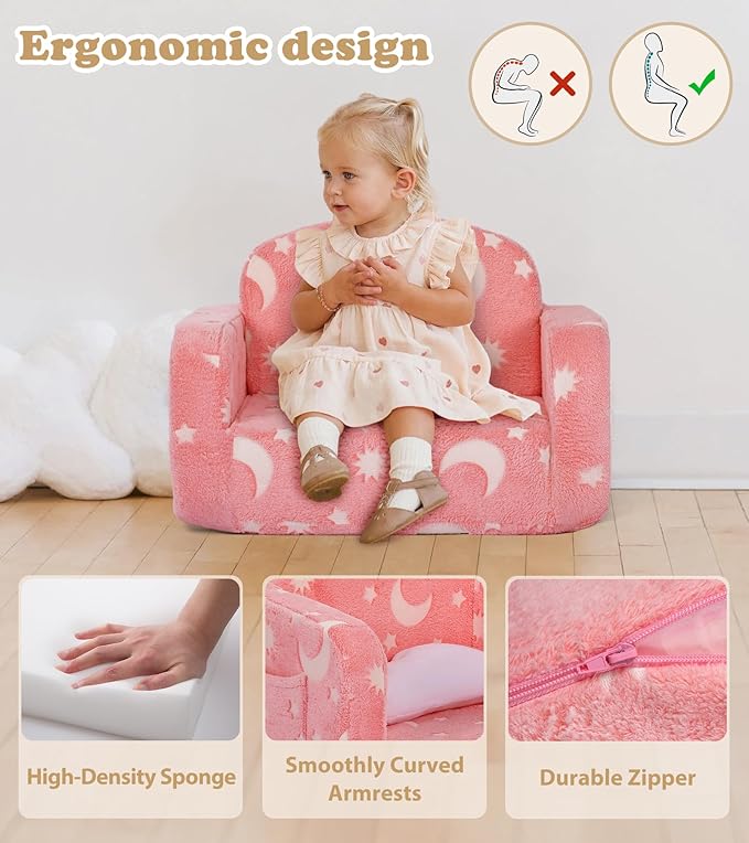 Kids Couch, 2-in-1 Soft Toddler Couch Fold Out