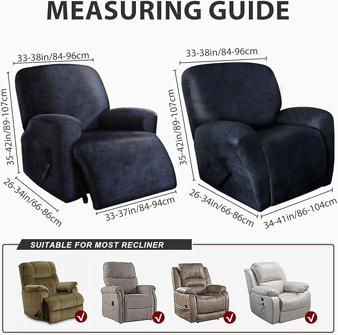 ANARACHON Recliner Chair Covers Leather Like, 4 Pieces Recliner Cover