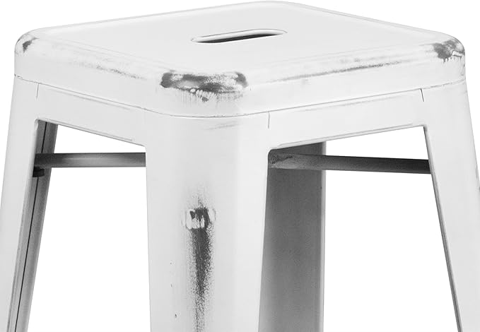 Flash Furniture Kai Commercial Grade 30" High Backless Distressed White Metal