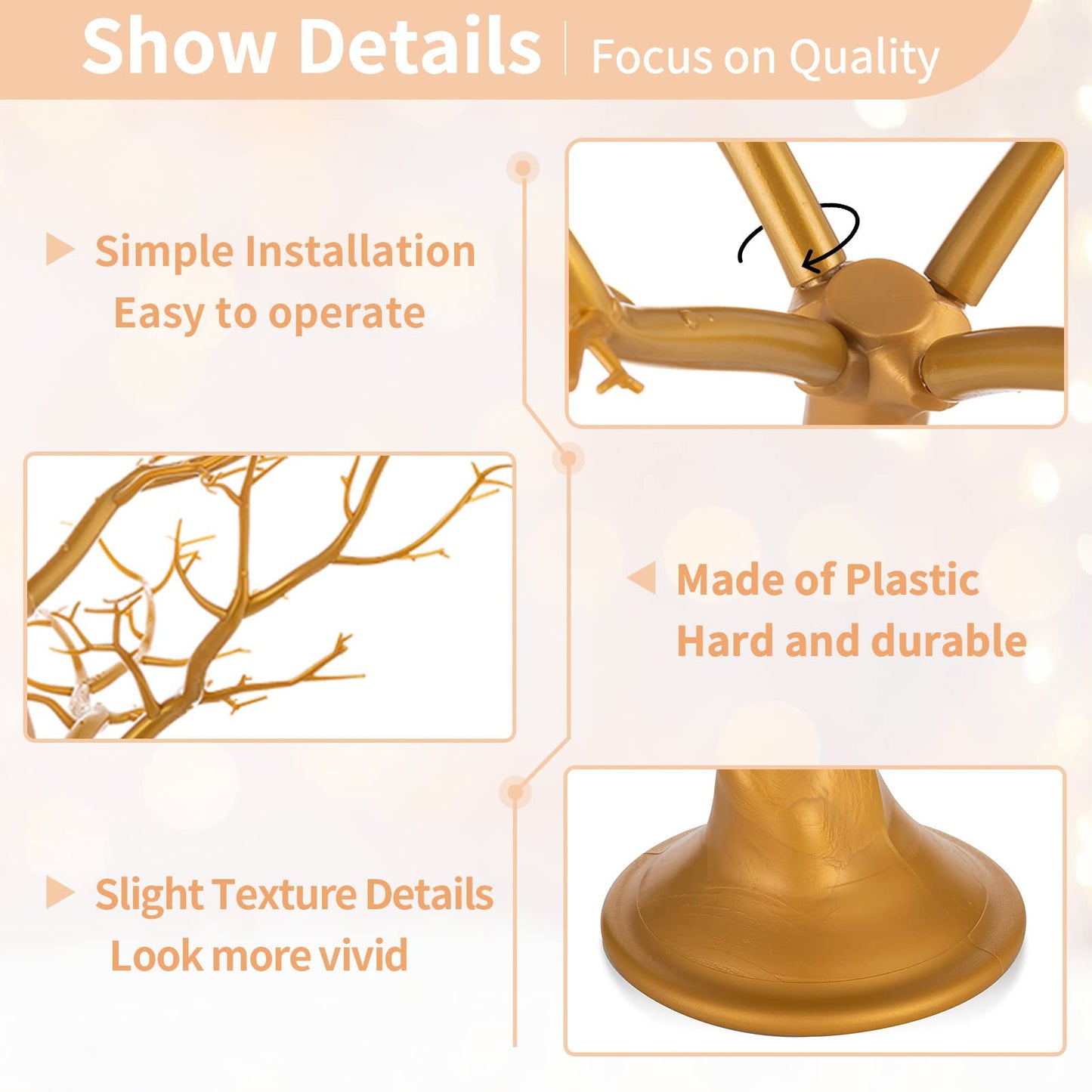 Nuptio Gold Christmas Tree Branch Artificial 22.8 inch Tall Manzanita Tree Centerpiece Wedding Centerpieces for Tables, Decorative Ornament Display Tree Branches for Decoration Weddings (1 Pc)