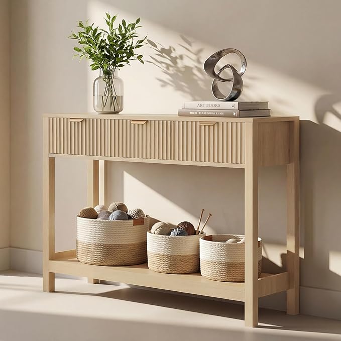Nasonet Fluted Console Table, Wooden Sofa Table