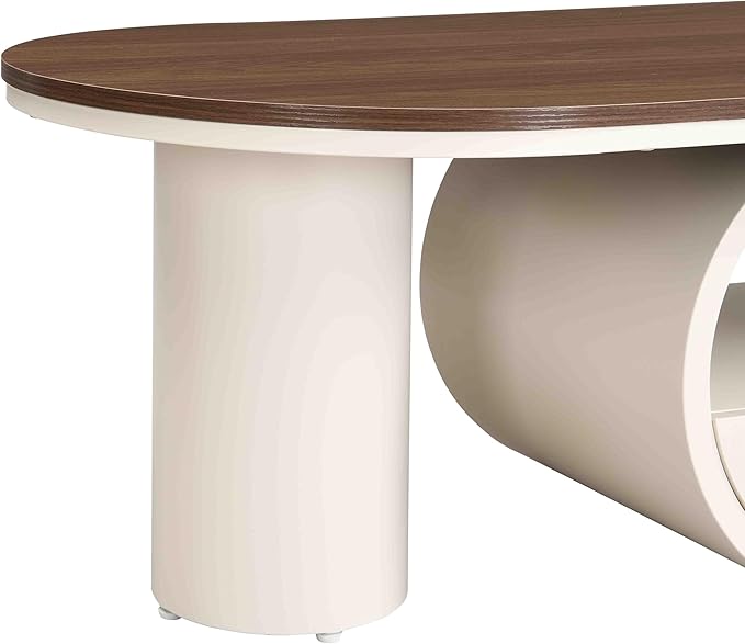 Modern Oval Coffee Table, 47.24" Brown Wood Top Coffee Table