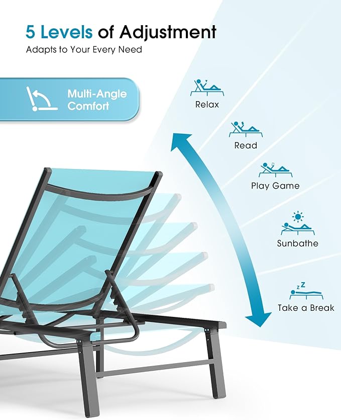 Ciokea Foldable Outdoor Lounge Chair, No Assembly Patio Chaise Lounge Outdoor