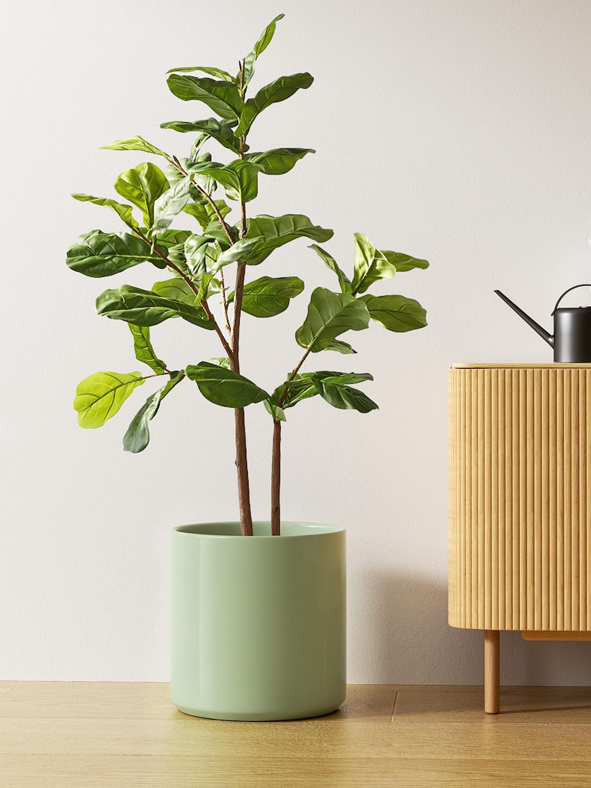 LE TAUCI 12 Inch Pot for Plants, Ceramic Planters for Indoor Plants, Mid-Century Modern Cylinder Flower Pots with Drainage Hole, Fits Fiddle Leaf Fig & Monstera, Home Decor, Sage Green