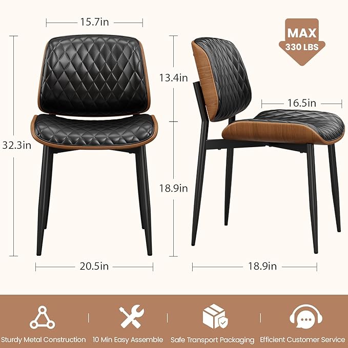 REONEY Dining Chairs Set of 8, Mid-Century Modern Upholstered PU Leather Chairs