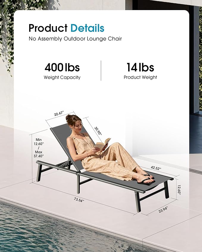 Ciokea Foldable Outdoor Lounge Chair Set of 2