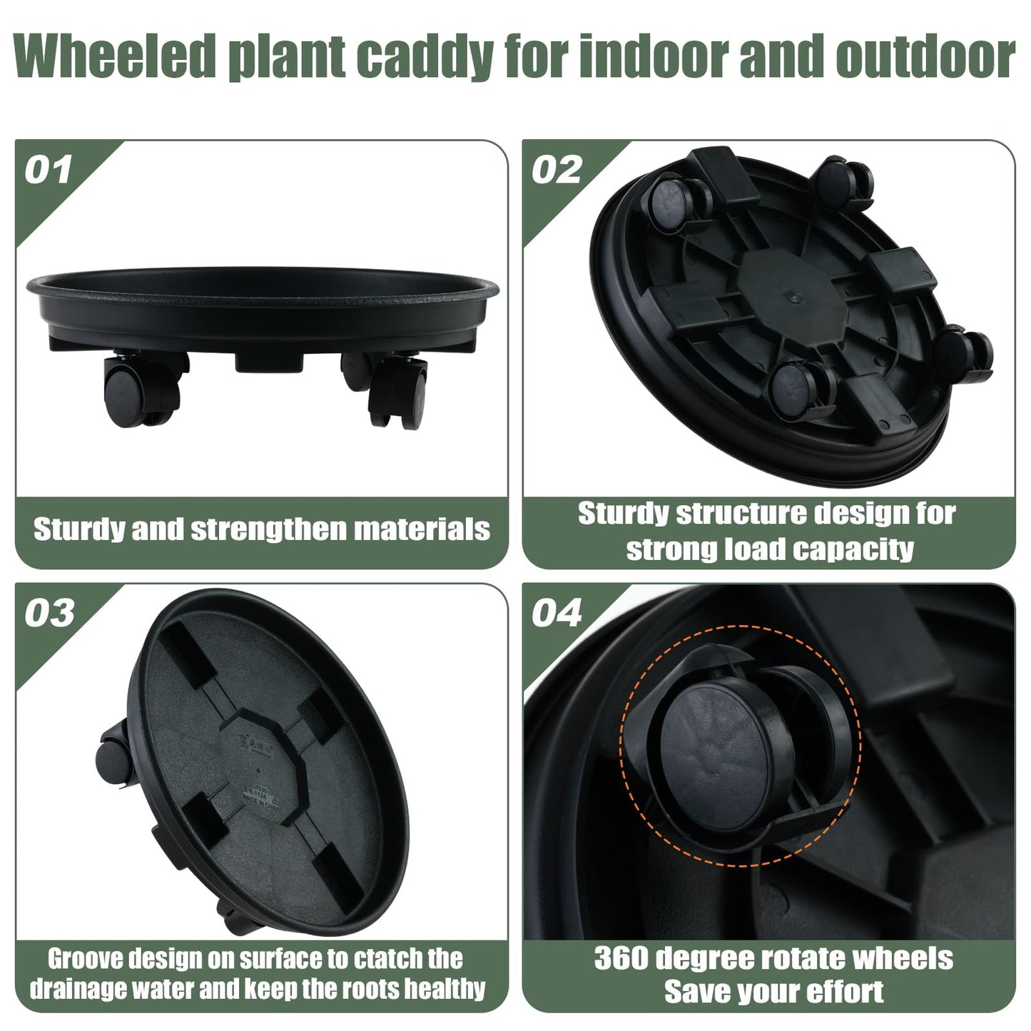 6 Packs 10.6 Inches Small Plant Caddy with Wheels Plant Saucers on Wheels Rolling Plant Stands Heavy-duty Plant Dolly Plastic Planter Roller Base Pot Movers Outdoor Plant Tray Coaster, Black