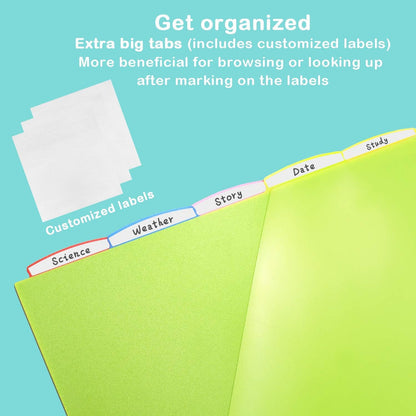 Plastic 5-Tab Dividers with Clear Front Pockets -2 Sets, Pocket Dividers for 3-Ring Binders, Multi-Color Binder Dividers, Total 10 Tabs