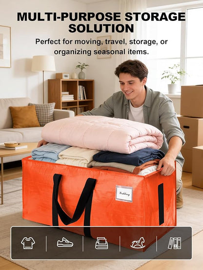 HOMESURE Supports 200lbs Heavy Duty Moving Bags - Strong Zipper & Wrap-Around Handles - Water-Resistant Storage Totes, Durable Alternative to Moving Boxes - 12 Pack - Orange