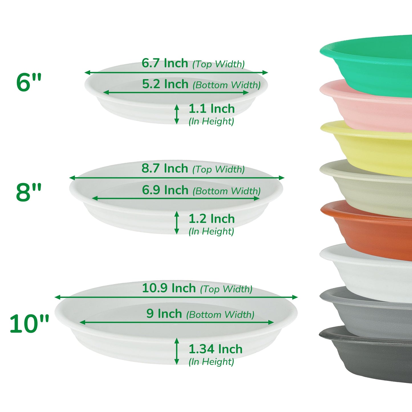 ECOESPTI 12Pcs Colourful Plant Saucer, 6 8 10 Inch Durable Plastic Plant Tray, Round Plant Pot Saucers, Drip Tray for Indoor and Outdoor Garden, Pink