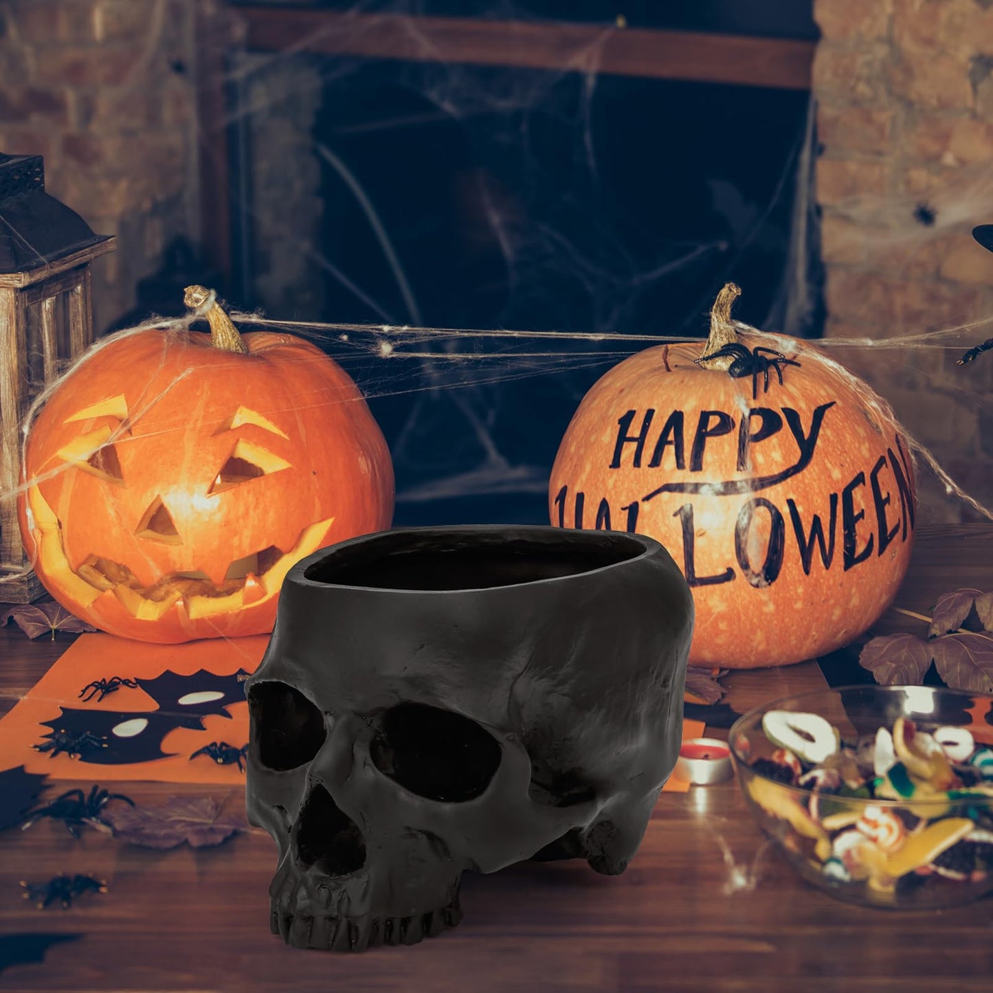 Sinromrich Skull Planter Pot for Plants - Realistic Human Skull Head Flower Pot, Halloween/Gothic Décor, Resin Planter for Succulents, Bonsai, Cactus, Home Bar, Desk, Spooky Gift Idea (Black)