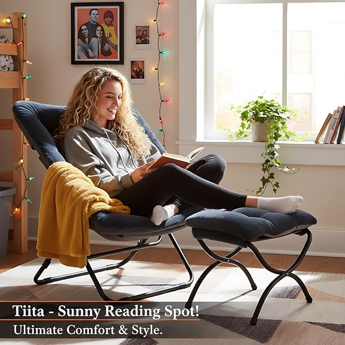 Tiita Folded Chair with Ottoman, Soft Faux Fur Oversized Folding Accent Chair