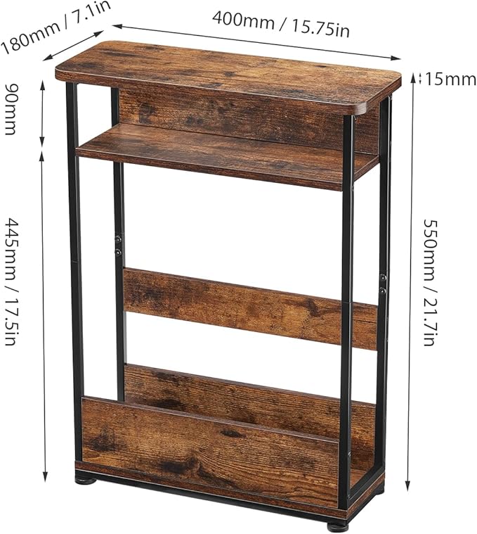 Narrow Side Table, 3-Tier Slim End Table