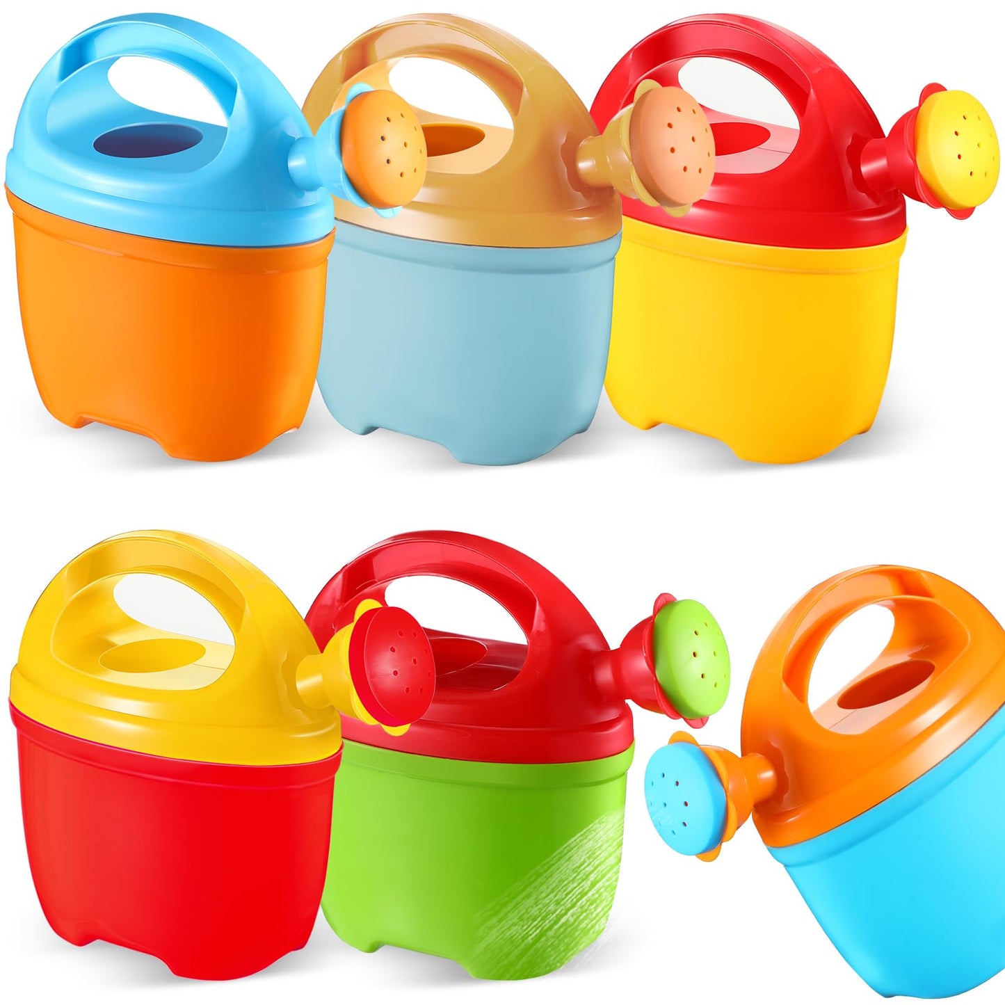 Lenwen 6 Packs Plastic Watering Can for Kids Garden Equipment Toy Watering Pail for Girls and Boys Plant Watering Can Bath Garden Toys Gardening Beach Tools (6 Colors)