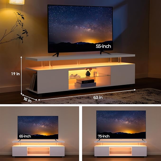 Cubehom TV Stand for 75+ inch TV, LED TV Stands for Living Room, Long