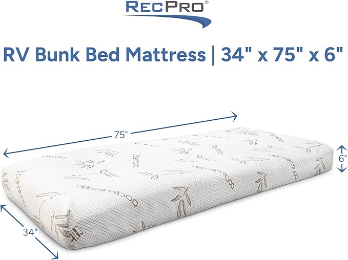 RecPro RV Bunk Bed Mattress Memory Foam Mattress 6" Gel Infused w/Bamboo